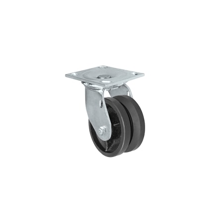 Casterhq 4"x2" V-Groove Wheel, Swivel Caster, Plate Size: 4-1/2"x6-1/4", 35CS420VG84B-04